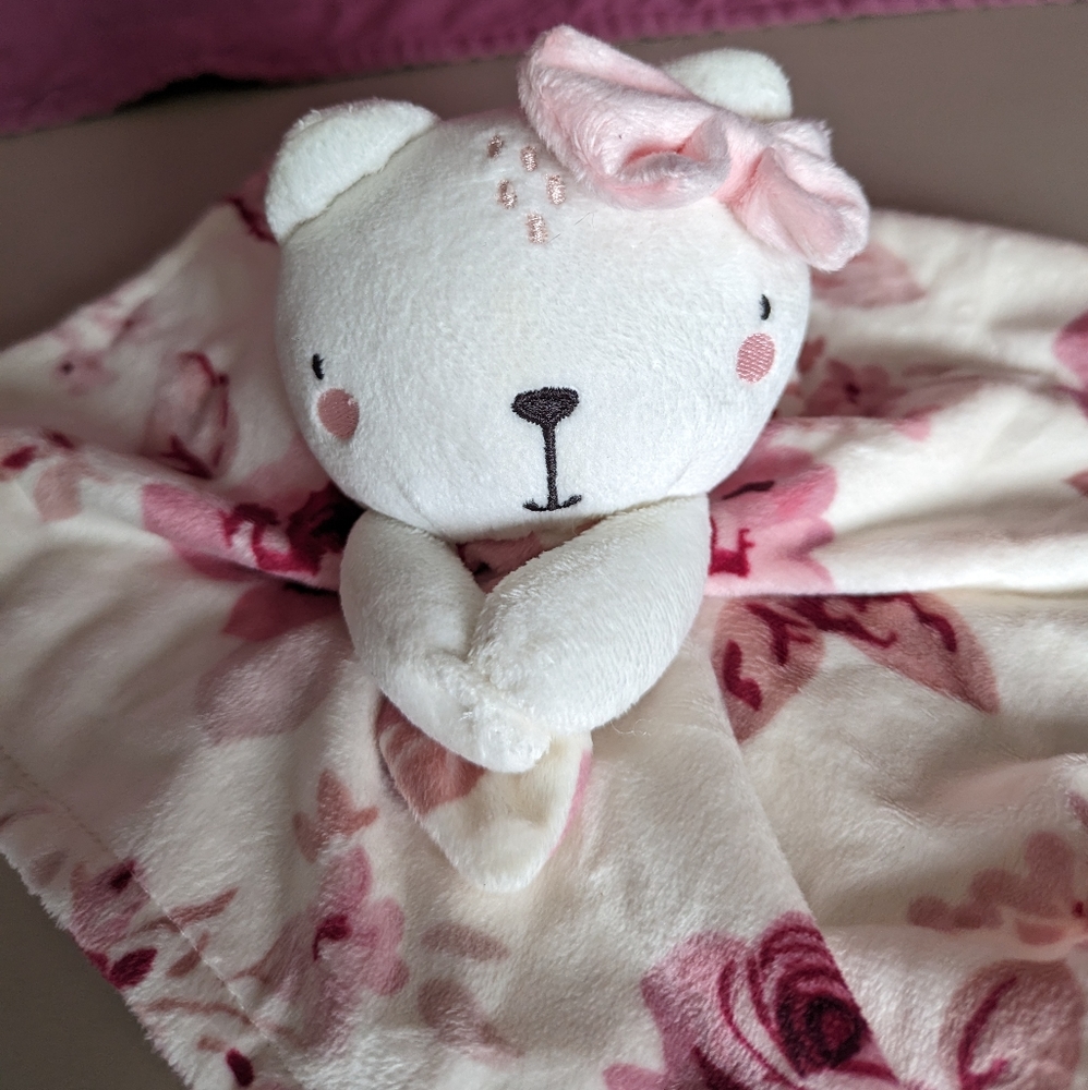5/$20 🌼 White Bear Plush Lovey Gerber Modern Moments Roses  Blanket Rose Pink